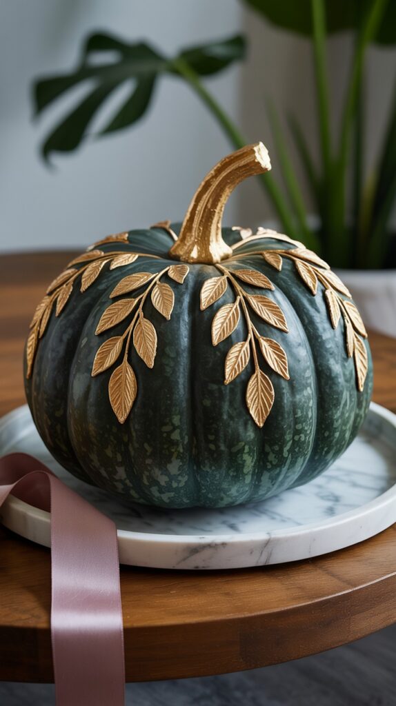 Metallic Foil Leaf Accent Pumpkin Painting