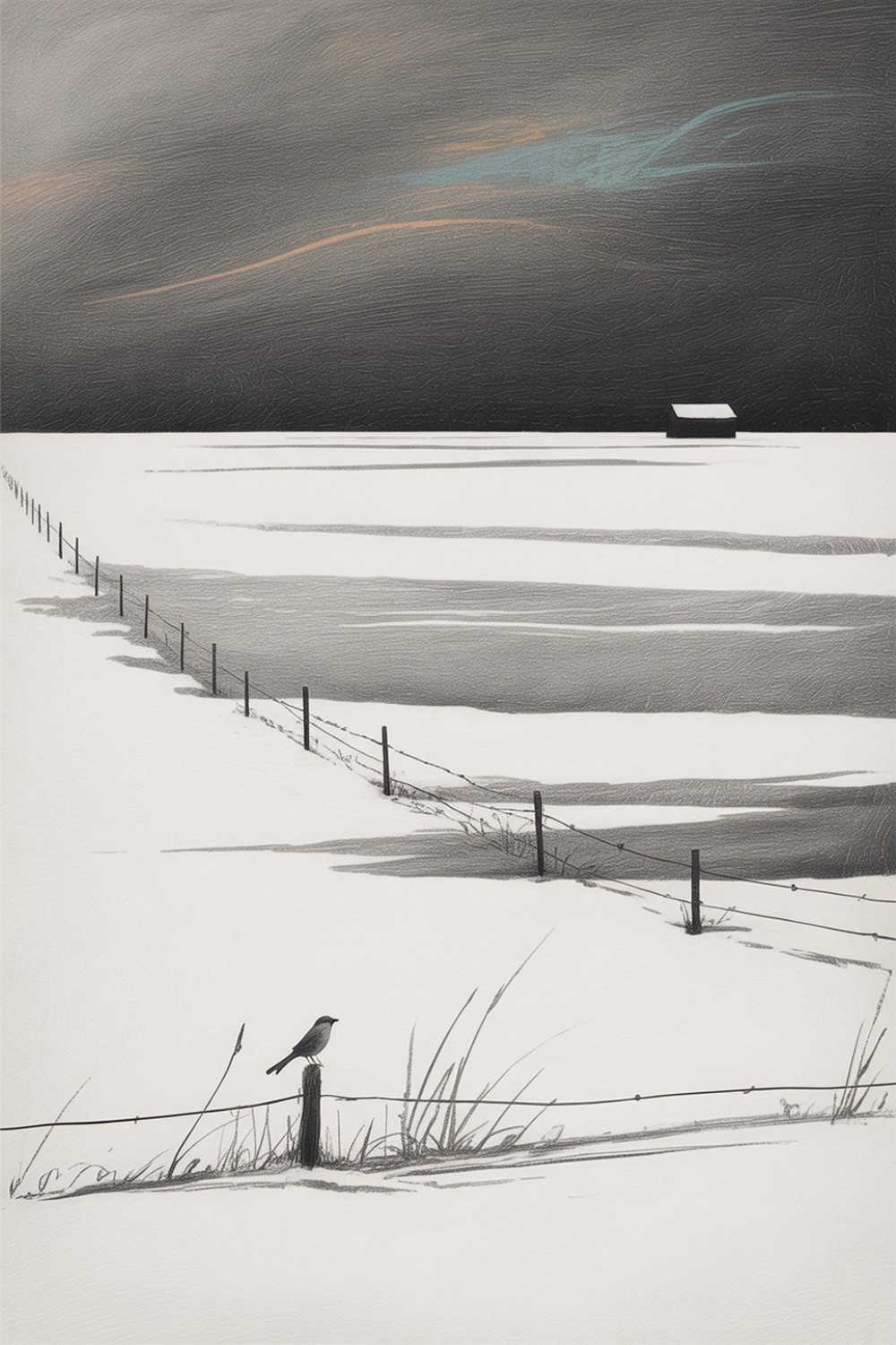 Minimal Monochrome Field Winter Aesthetic Drawings