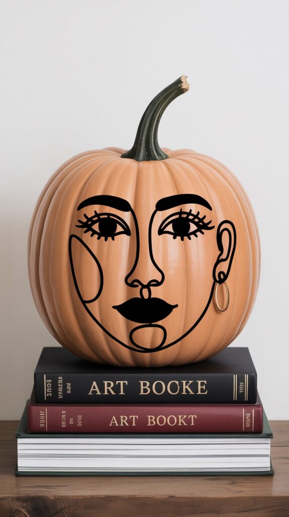 Minimalist Line Art Face Pumpkin Painting