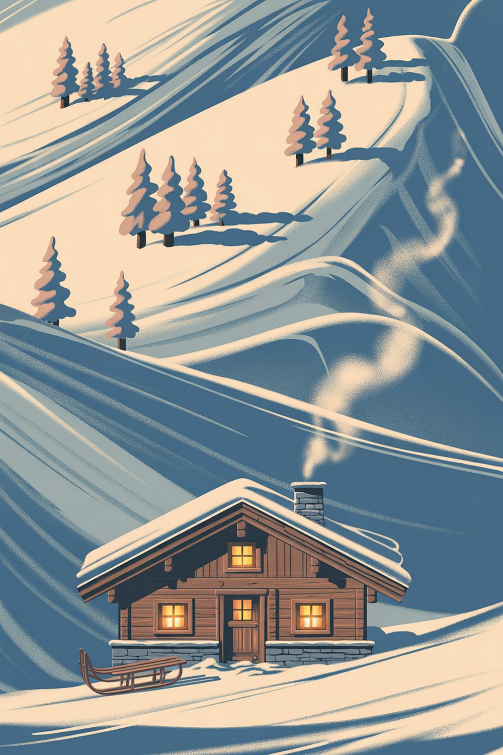 Mountain Chalet Morning Winter Aesthetic Drawings