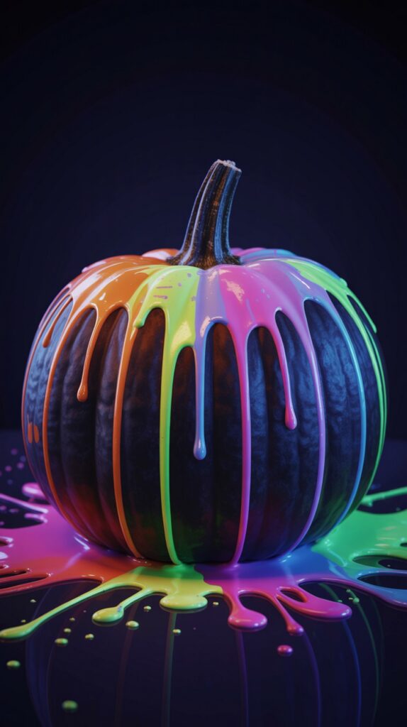 Neon Drip Art Pumpkin Painting