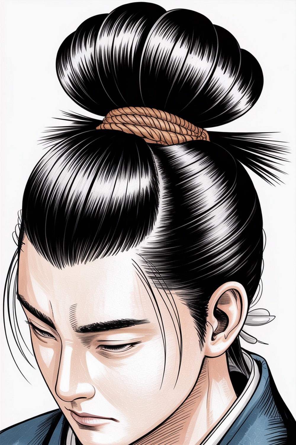 Samurai Topknot and Loose Fringe Manga Hairstyles Drawing