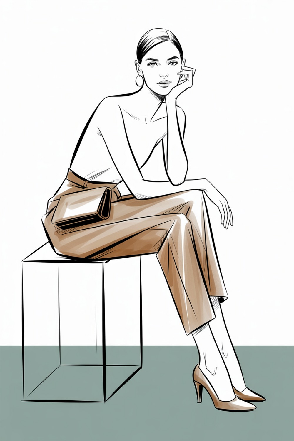 Seated Edge-of-Box Fashion Figure Sketch Pose