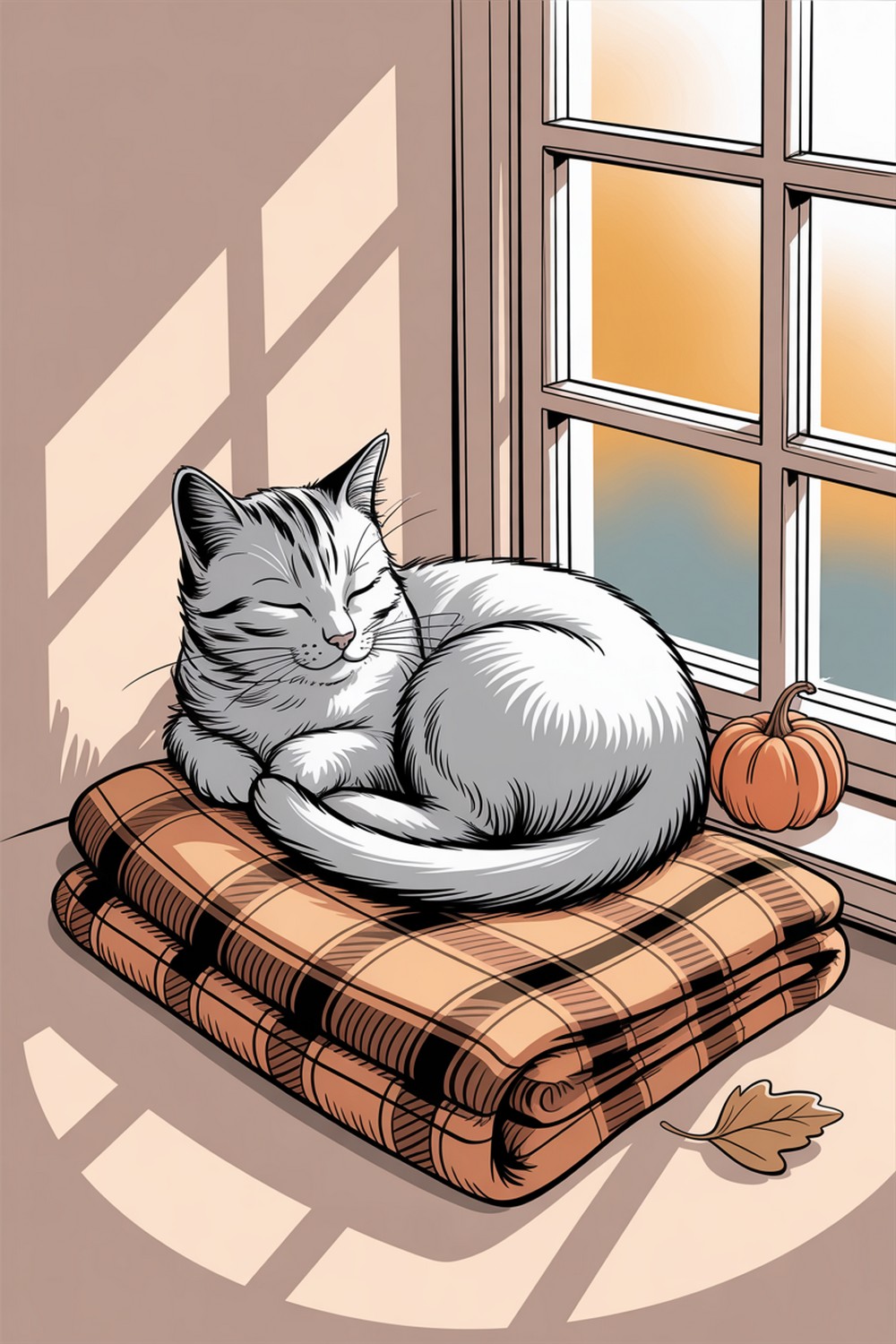 Sleepy Cat by the Window Cozy Fall Doodles