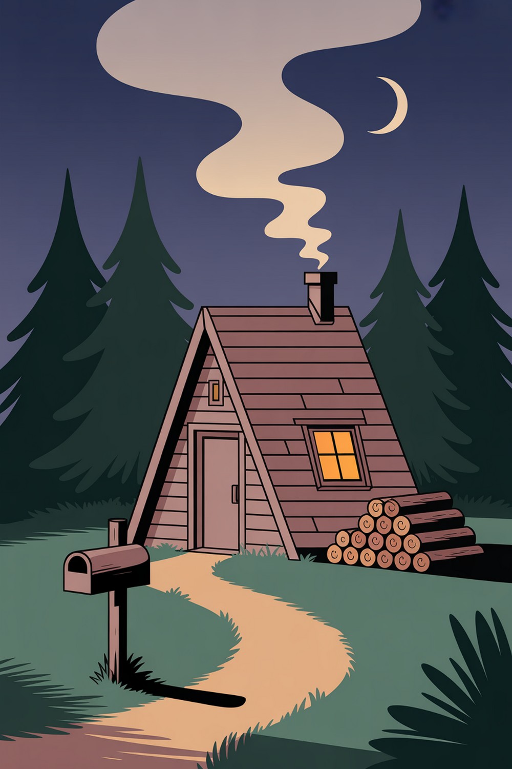 Smoky Cabin at Dusk Cozy Fall Doodles