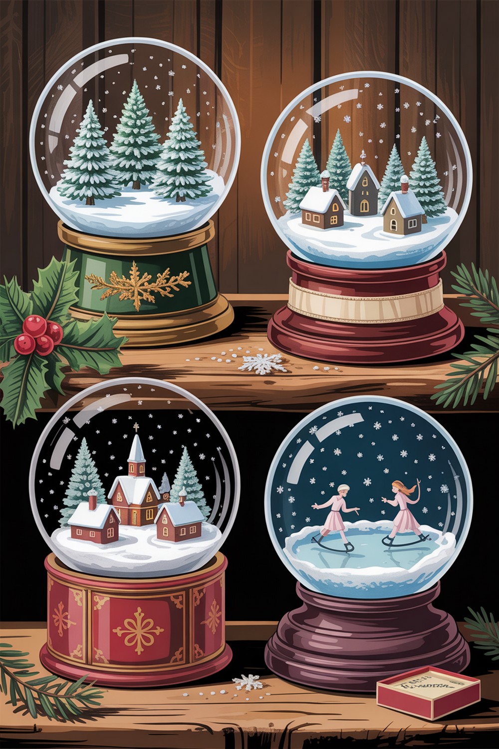 Snow Globe Collection Winter Aesthetic Drawings