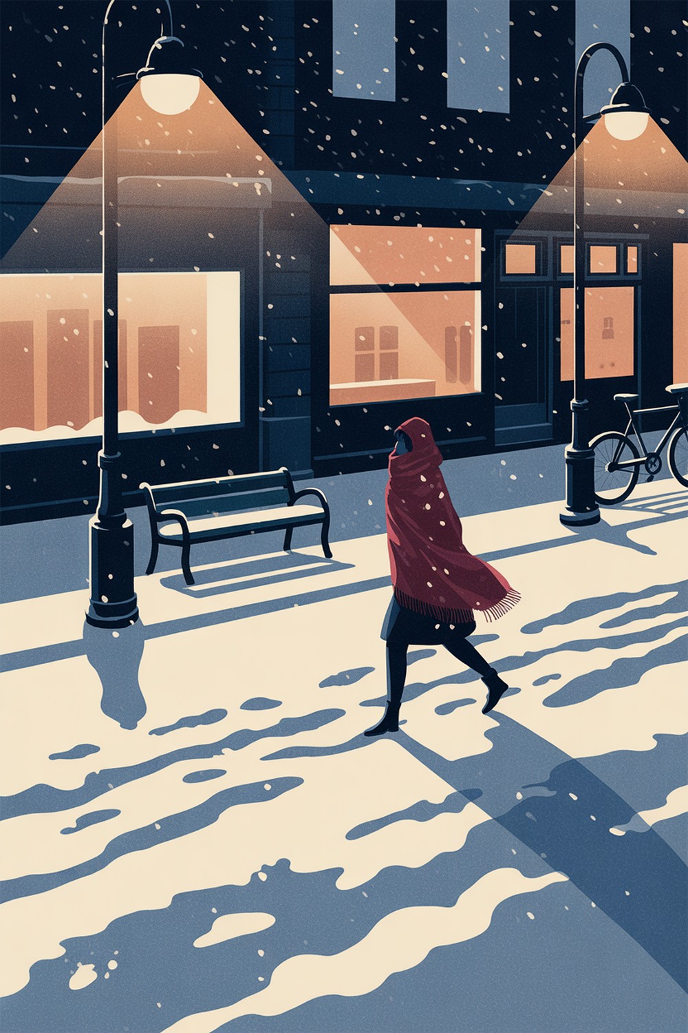 Snowy City Night Winter Aesthetic Drawings