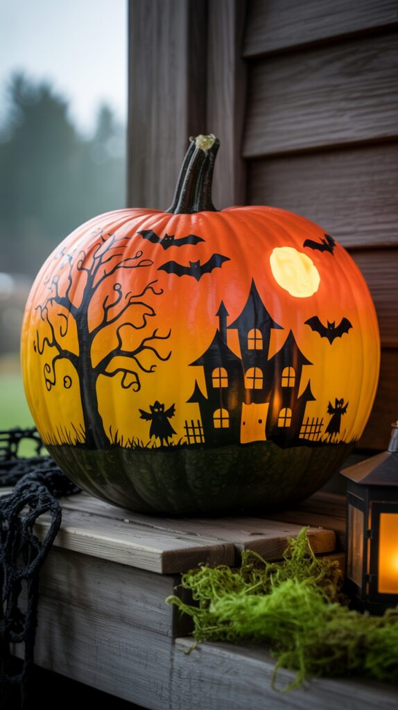 Spooky Silhouette Pumpkin Painting