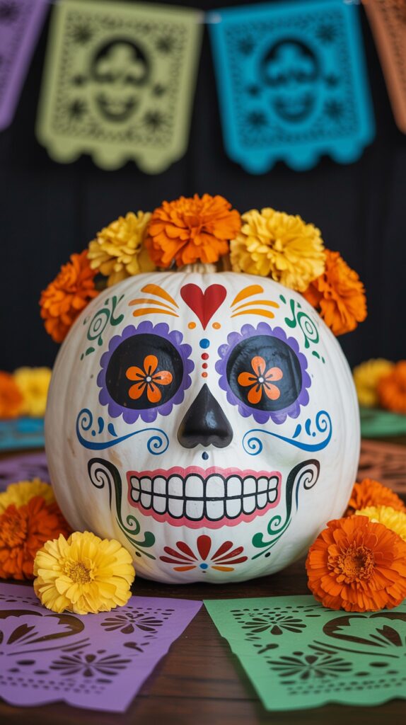 Sugar Skull Día de los Muertos Pumpkin Painting