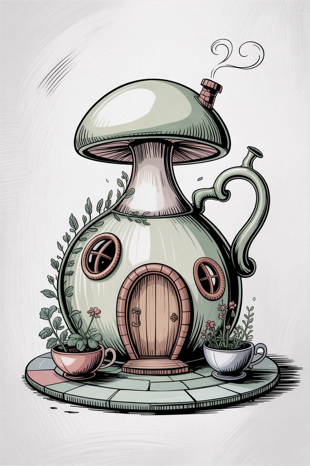 Teapot-Inspired Mushroom House Sketches