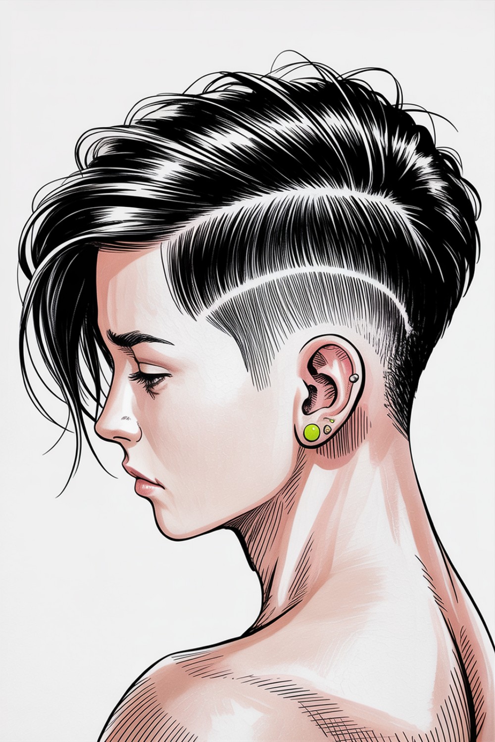 Undercut + Side Shave Contrast Manga Hairstyles Drawing
