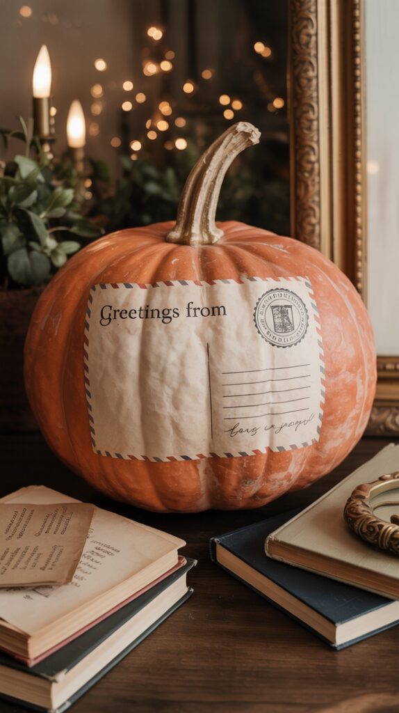 Vintage Postcard Lettering Pumpkin Painting