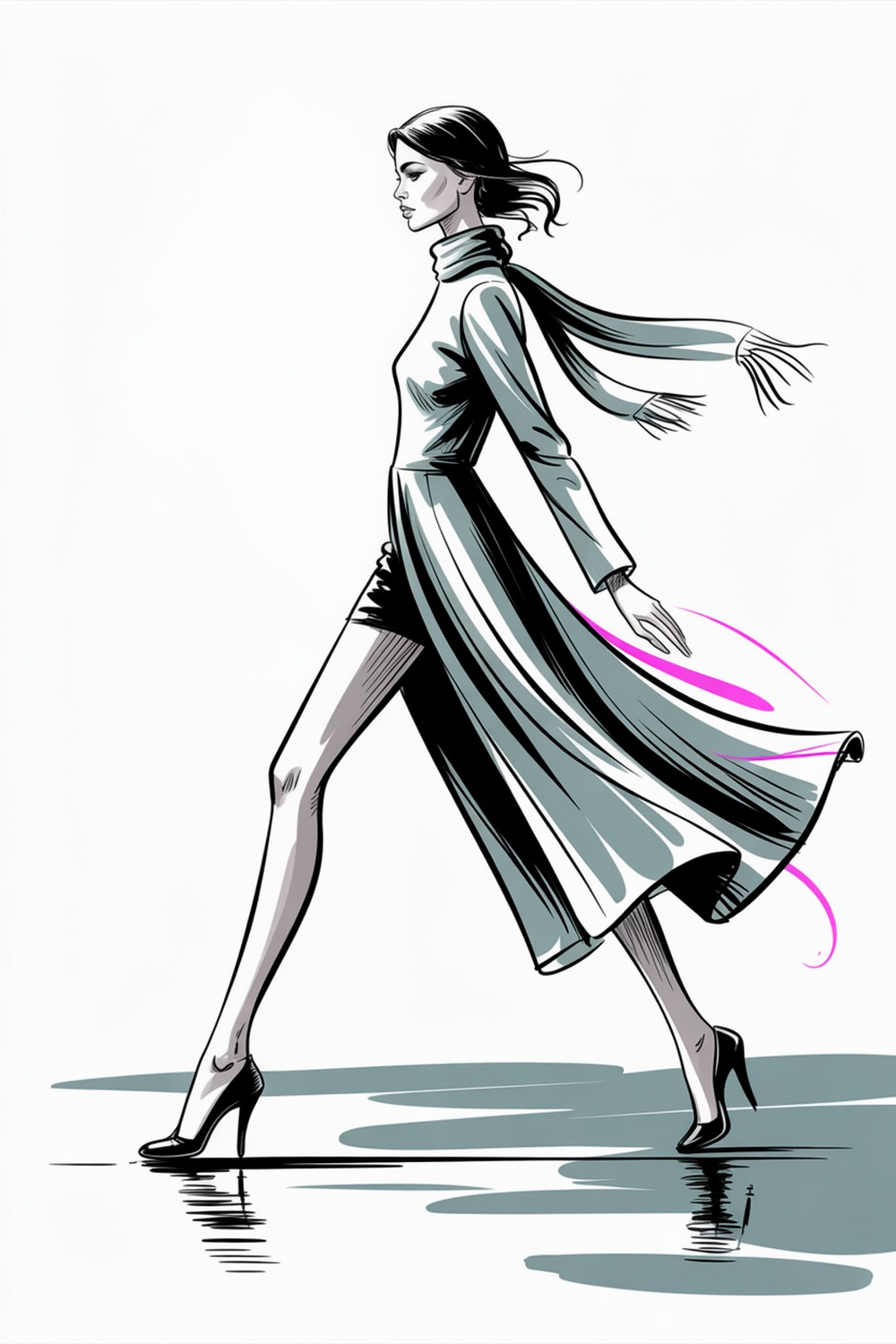 Walking Runway Stride Fashion Figure Sketch Pose