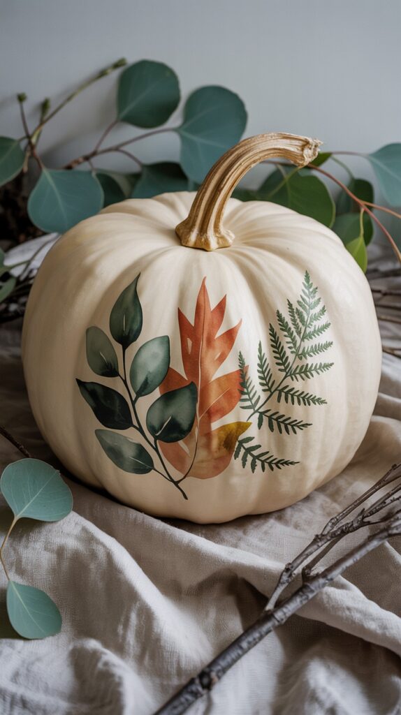 Watercolor Leaves Pumpkin Painting