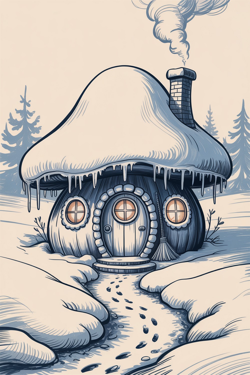 Winter Snowcap Mushroom House Sketches