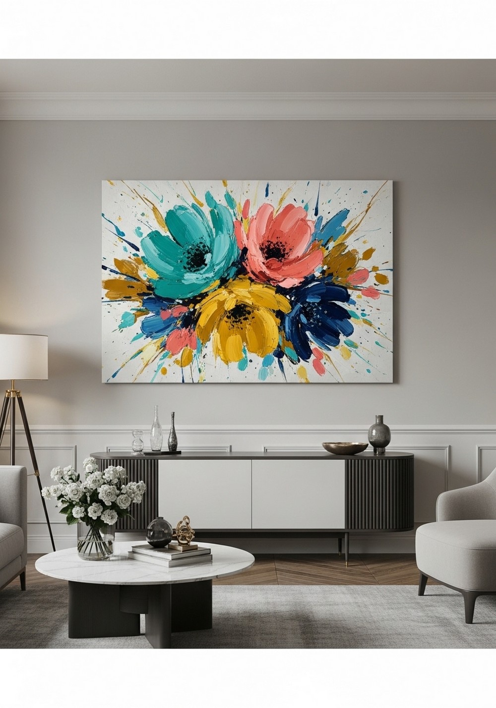 Abstract Colored Flower Wall Art With Splashy Brushstrokes