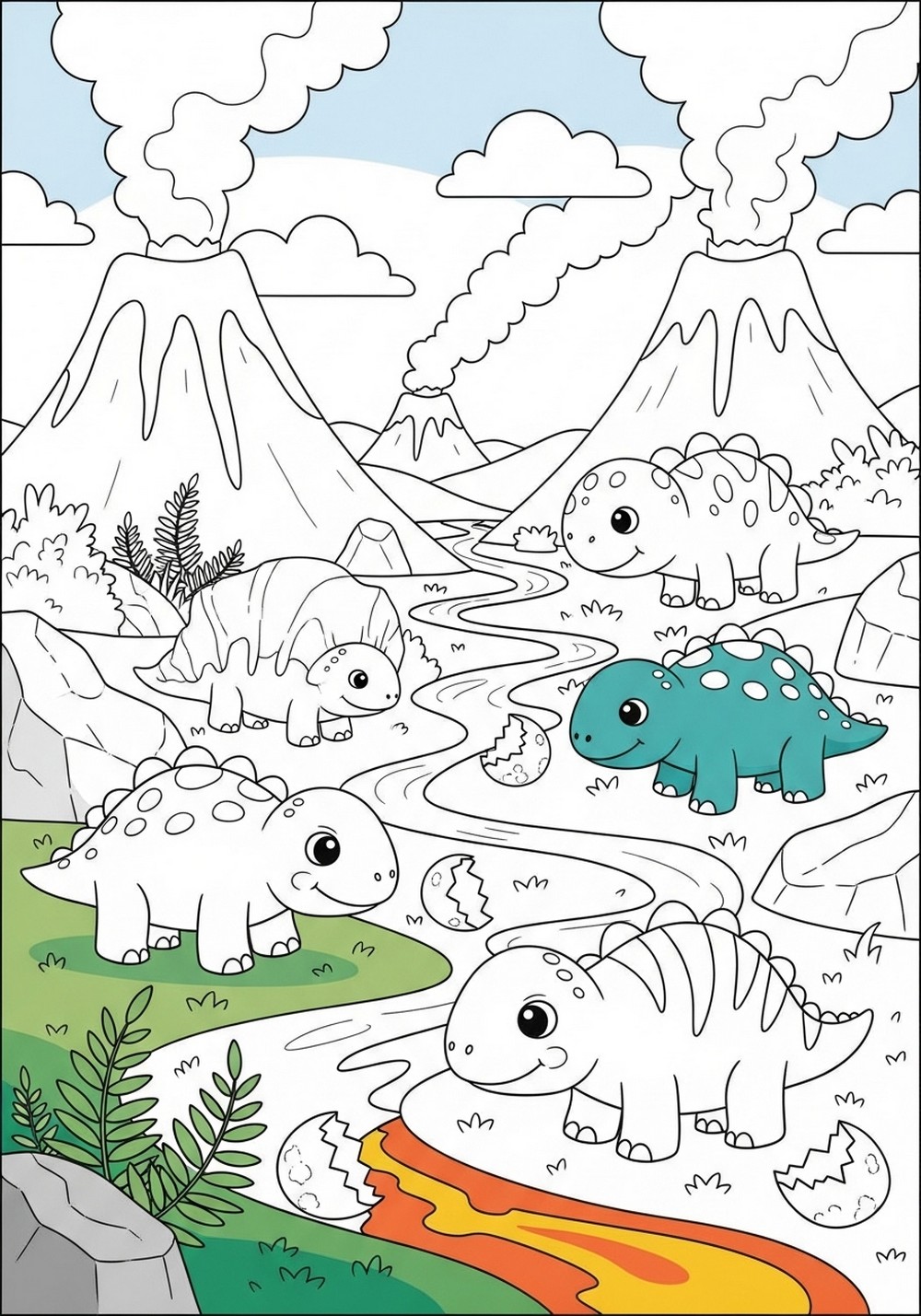 Baby Dinosaurs In A Sunny Valley