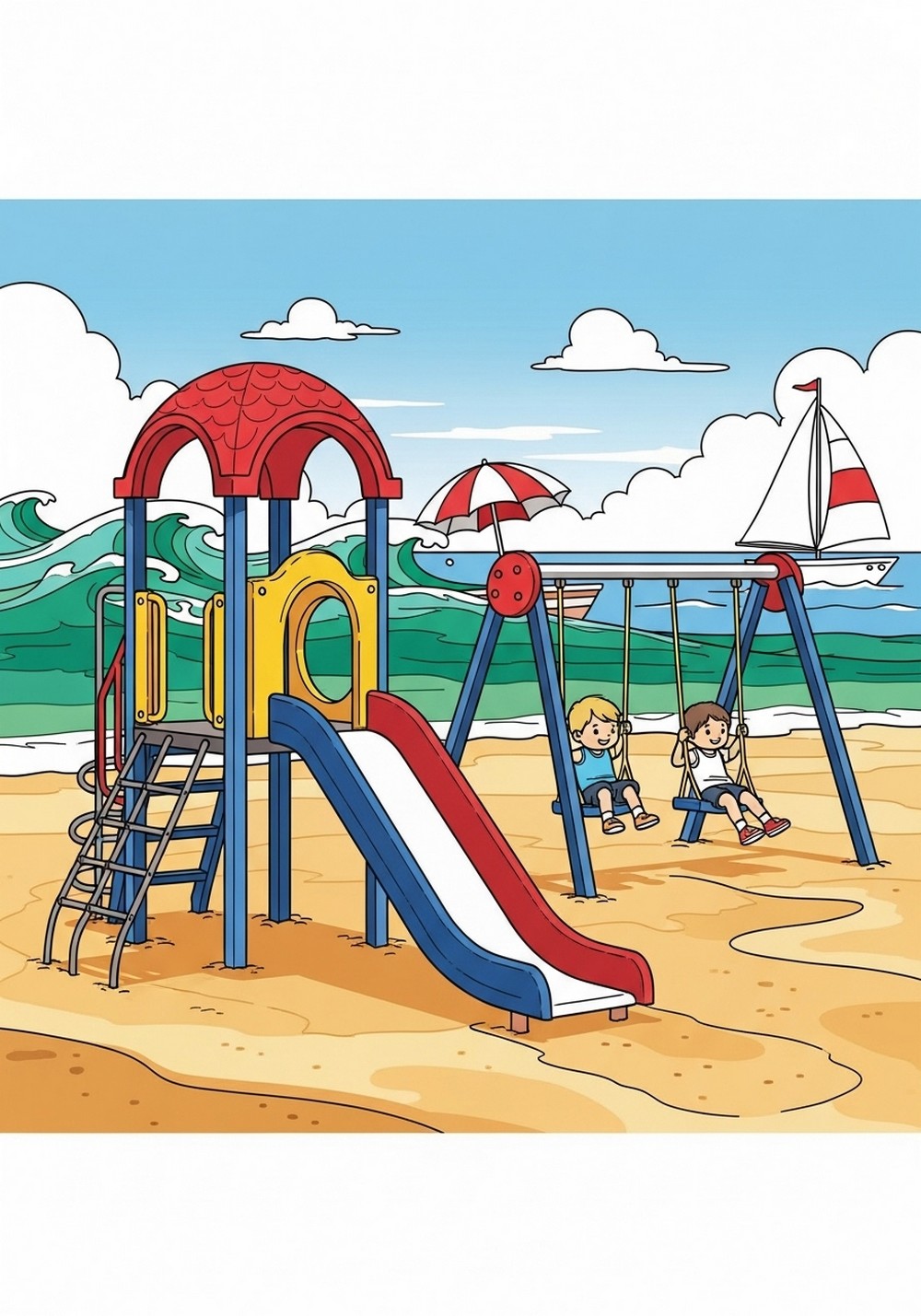 Beach Playground With Swings And Slide
