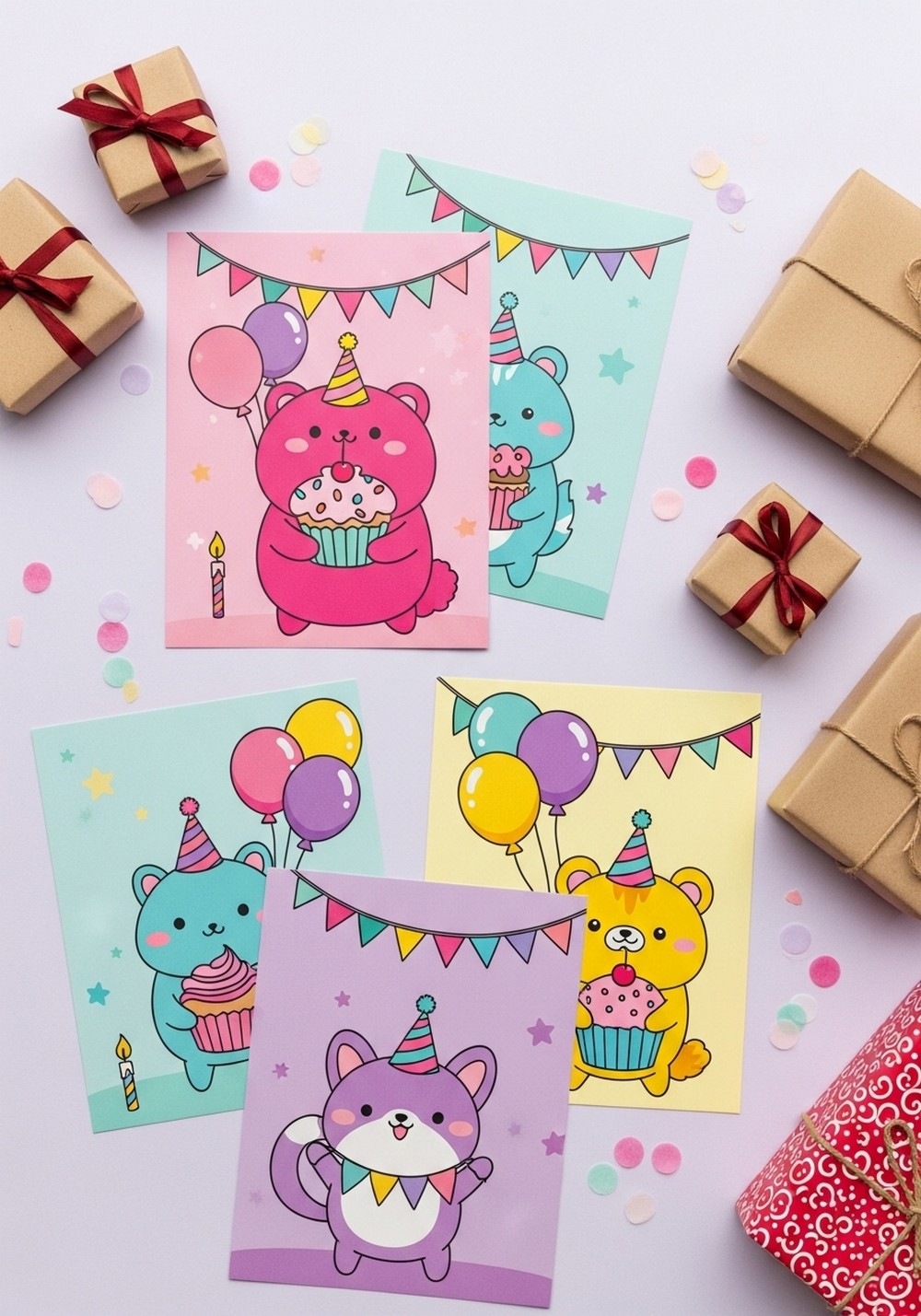 Birthday Pack Colored Kawaii Animals Friend Sheets