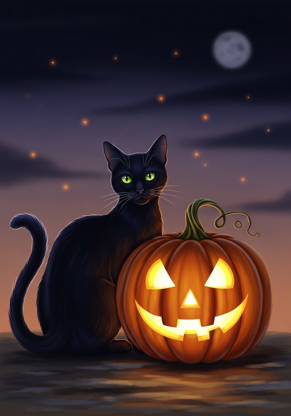 Black Cat And Pumpkin Duo