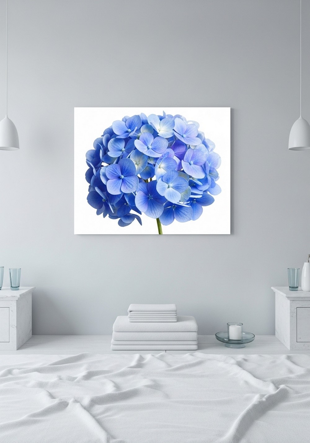 Blue Hydrangea Colored Flower Wall Art For Calm and Cool Interiors