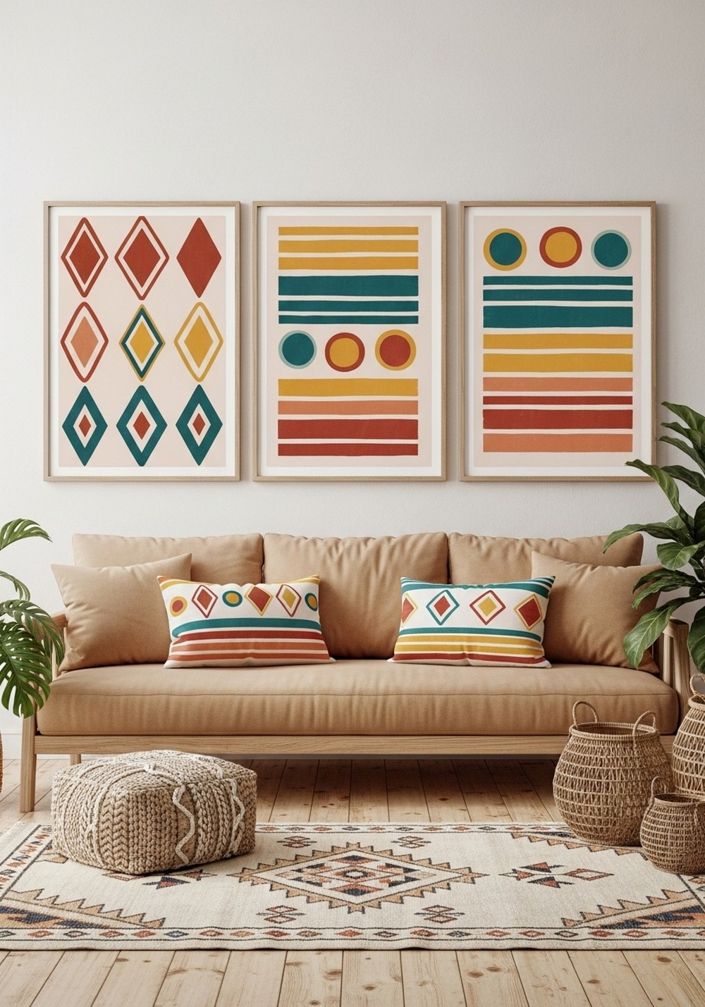 Boho Patterned Colored Wall Art For Warm Interiors