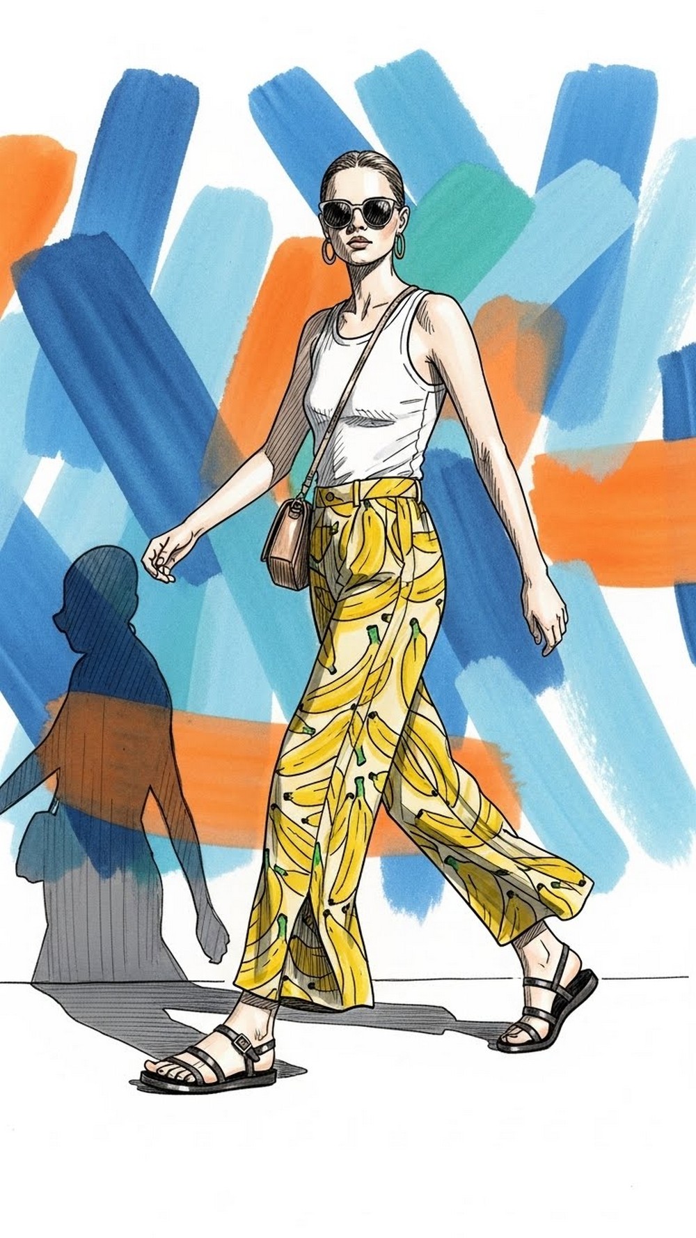 Bold Banana Print Pants and Simple Tank