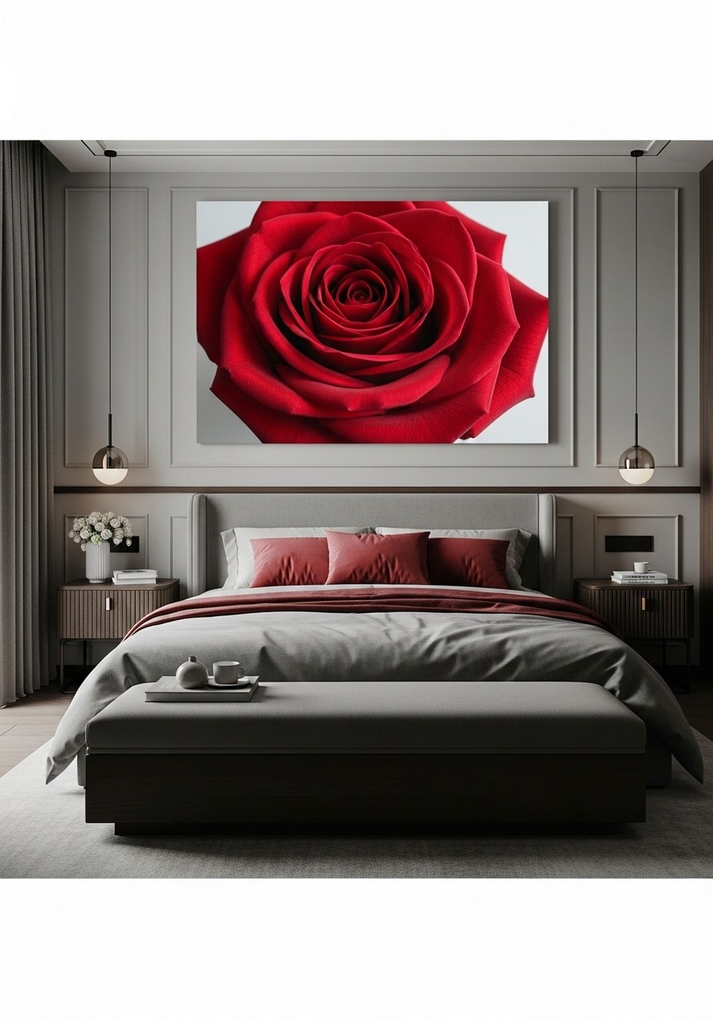 Bold Red Rose Colored Flower Wall Art As a Passionate Focal Point
