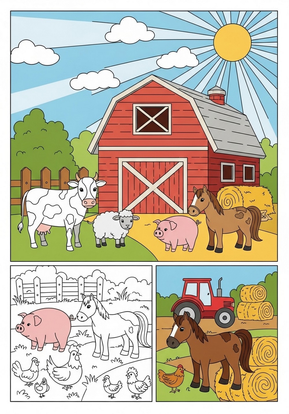 Busy Farm Animals At The Barn