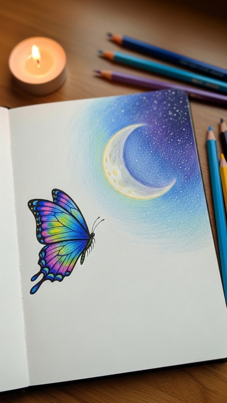 Butterfly and Moon Scene