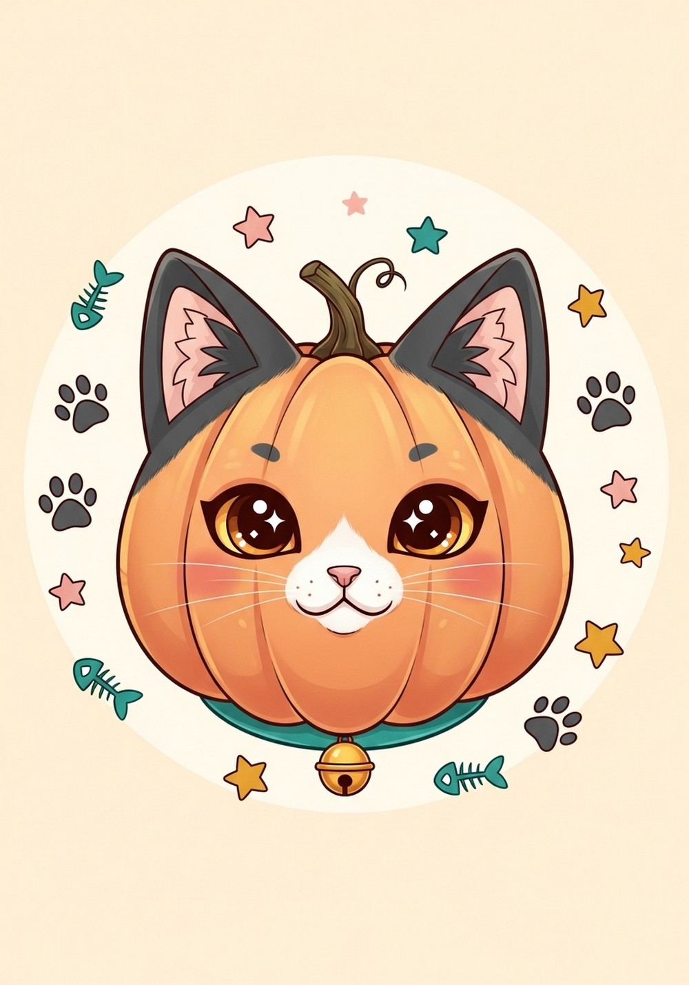 Cat-Eared Pumpkin Character Wall Art