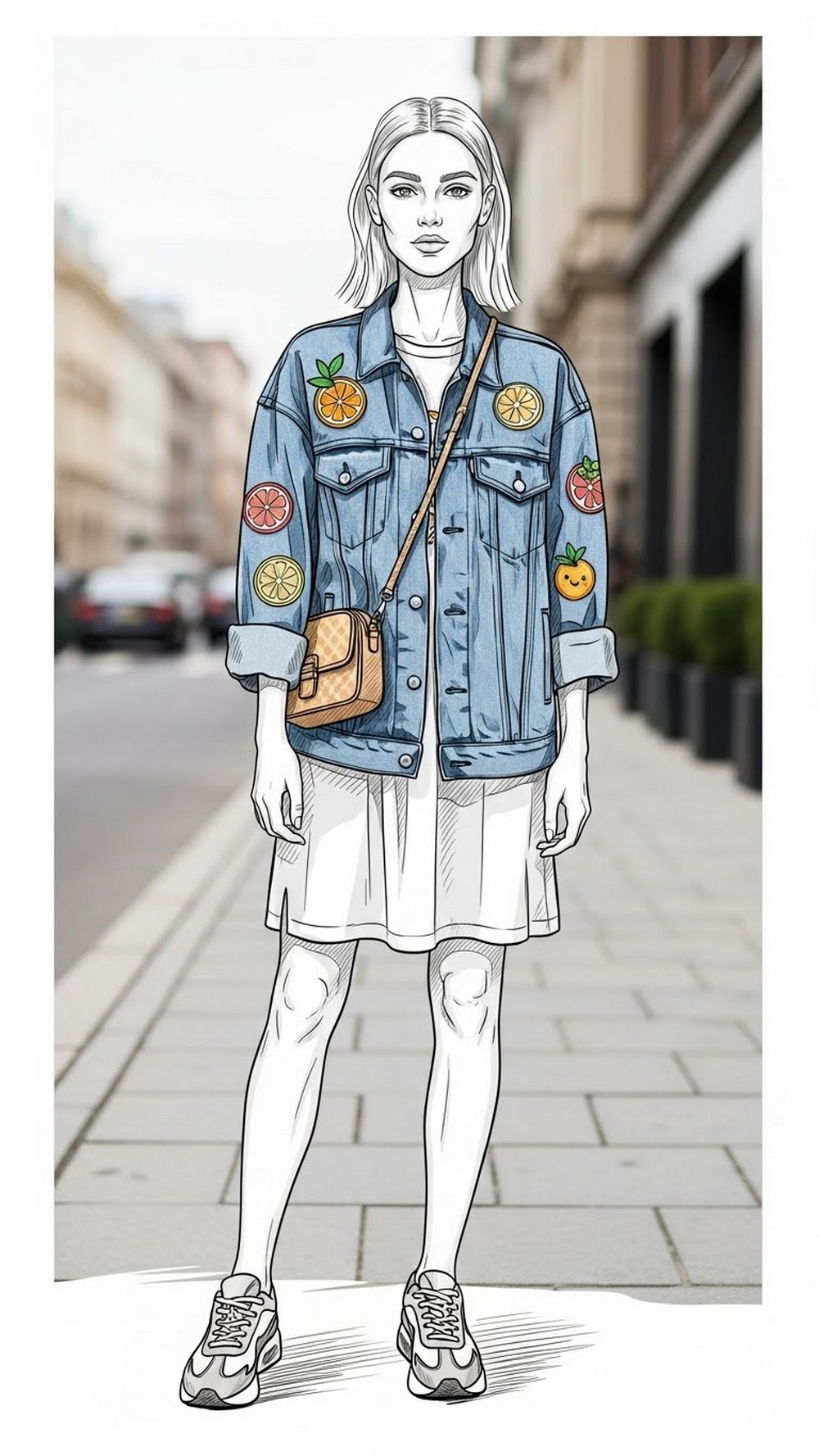 Citrus Patch Denim Jacket and Tee Dress
