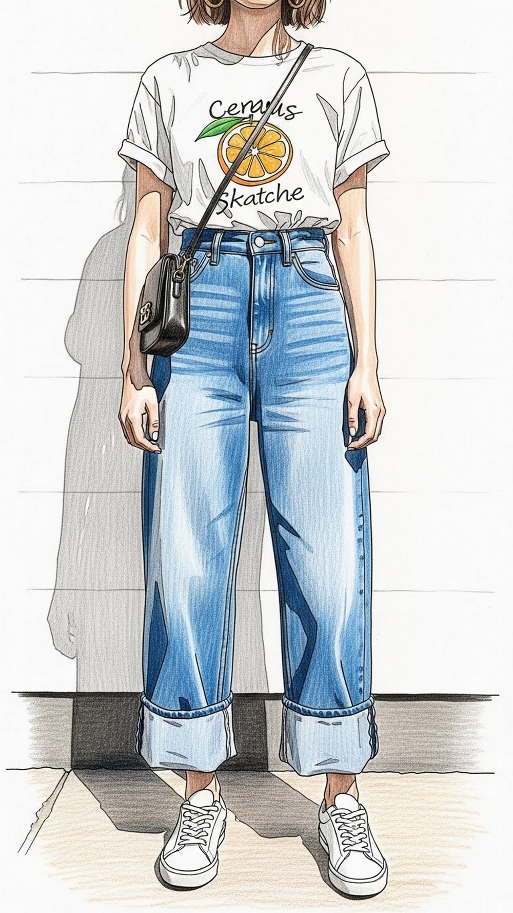 Citrus Sketch Tee and Wide-Leg Jeans