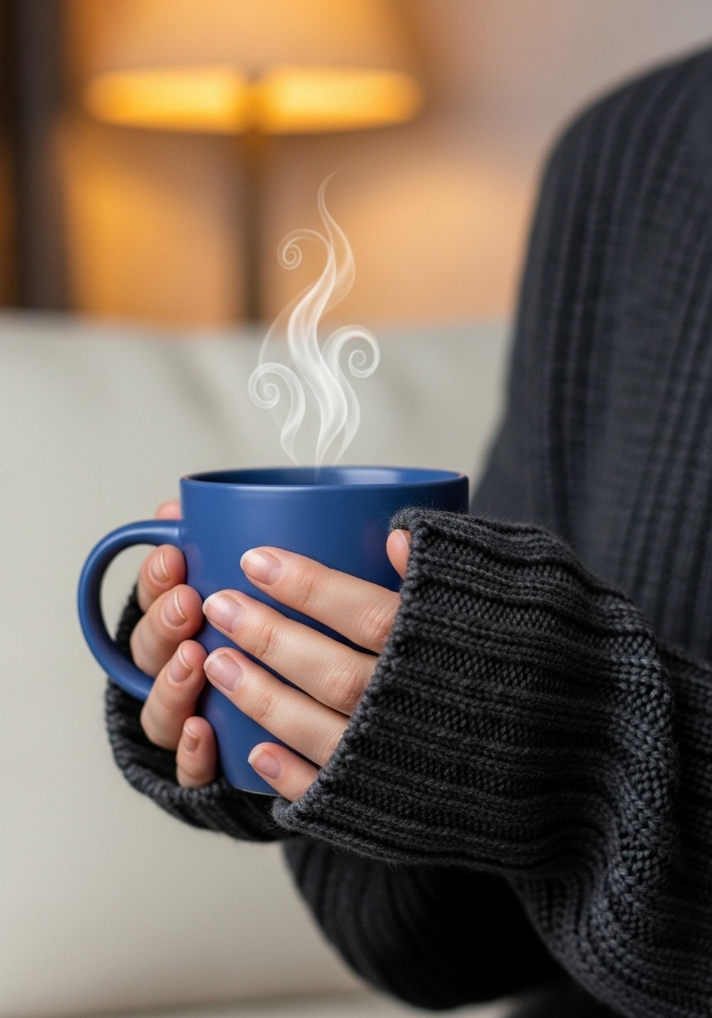 Close-Up Hands and Mug Cozy