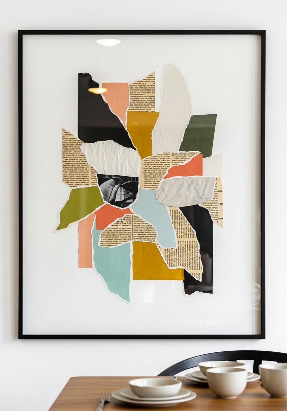 Collaged Paper And Paint Mixed Media Art