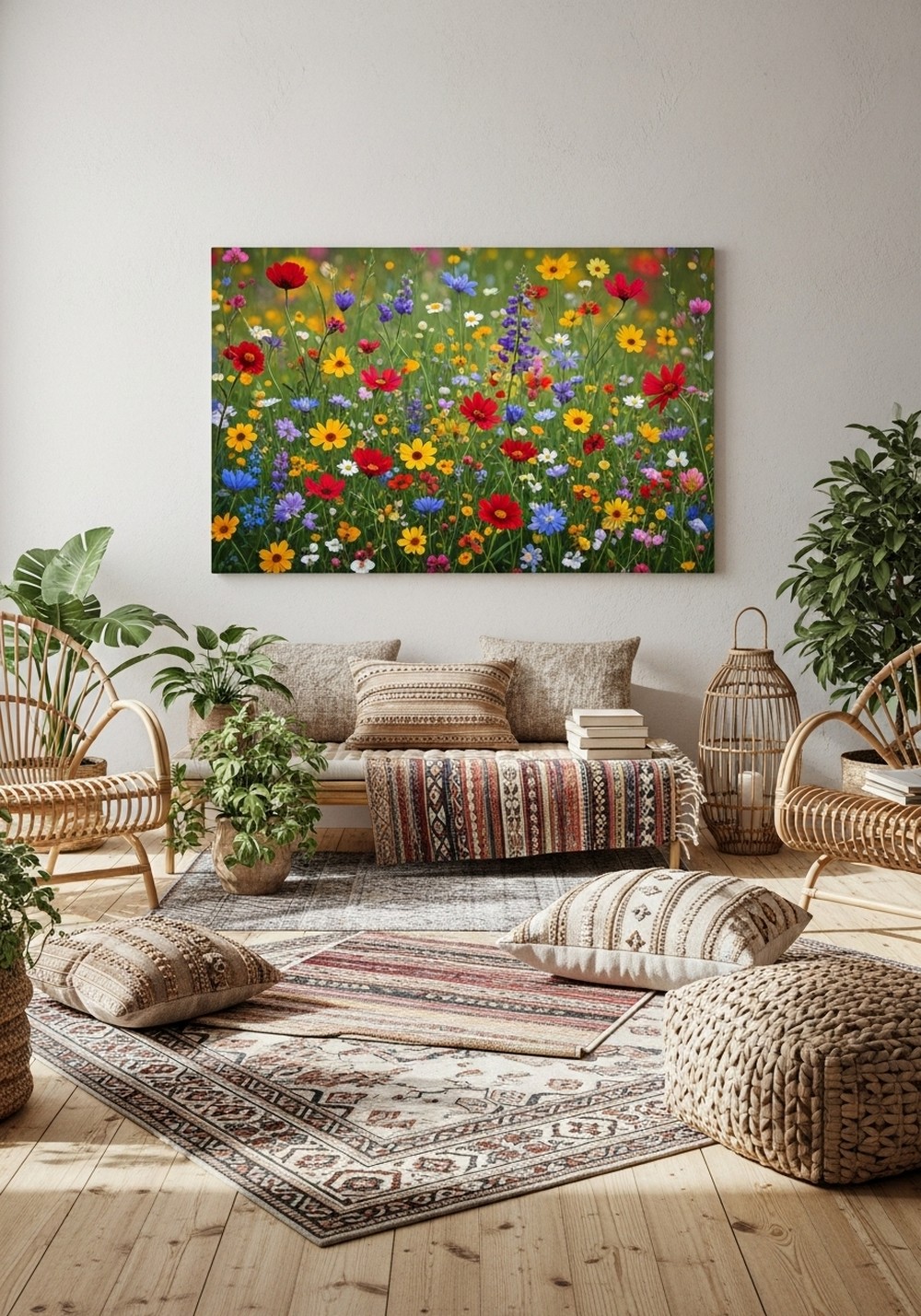 Colorful Wildflower Meadow Wall Art For Organic Boho Decor