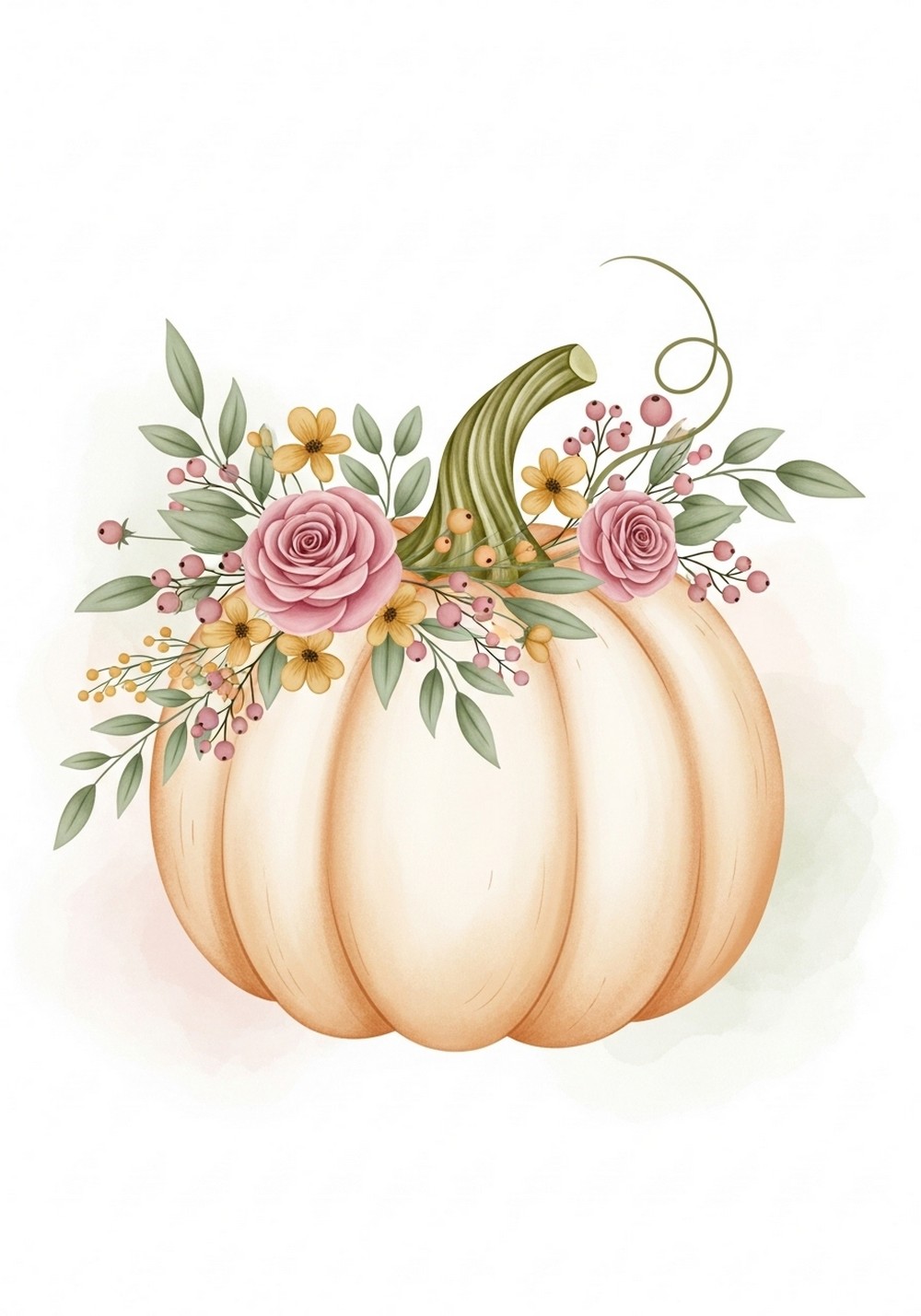 Cottagecore Floral Pumpkin Art For Fall