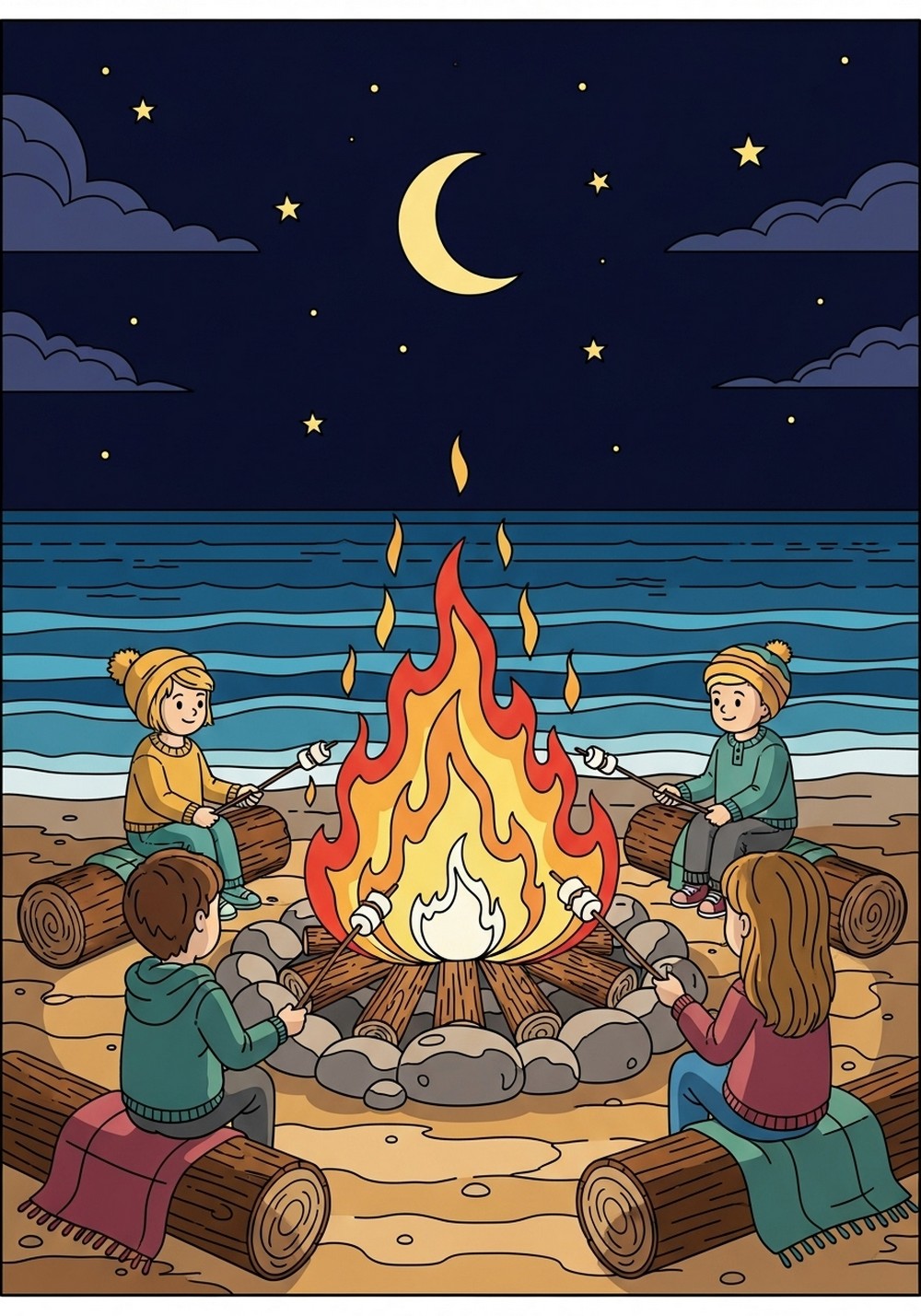 Cozy Night Bonfire On The Beach