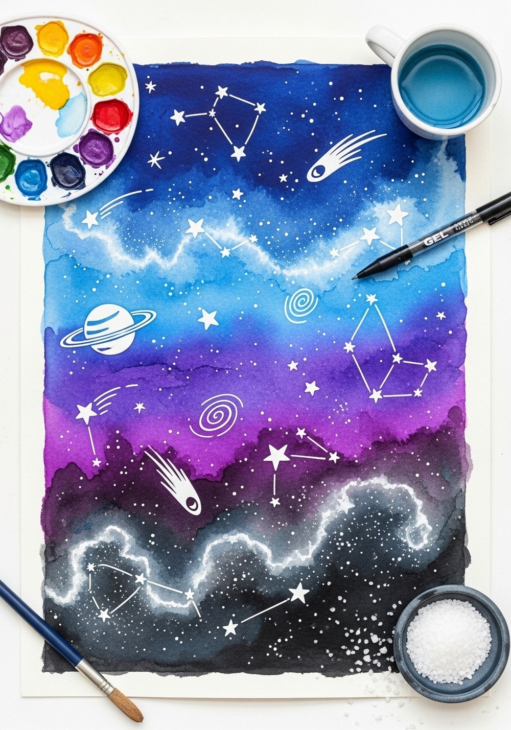 Crayon-Resist Galaxy Skies