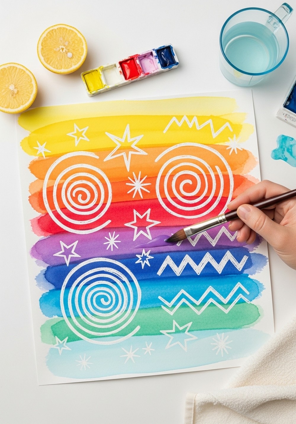 Crayon-Resist Rainbow Wash