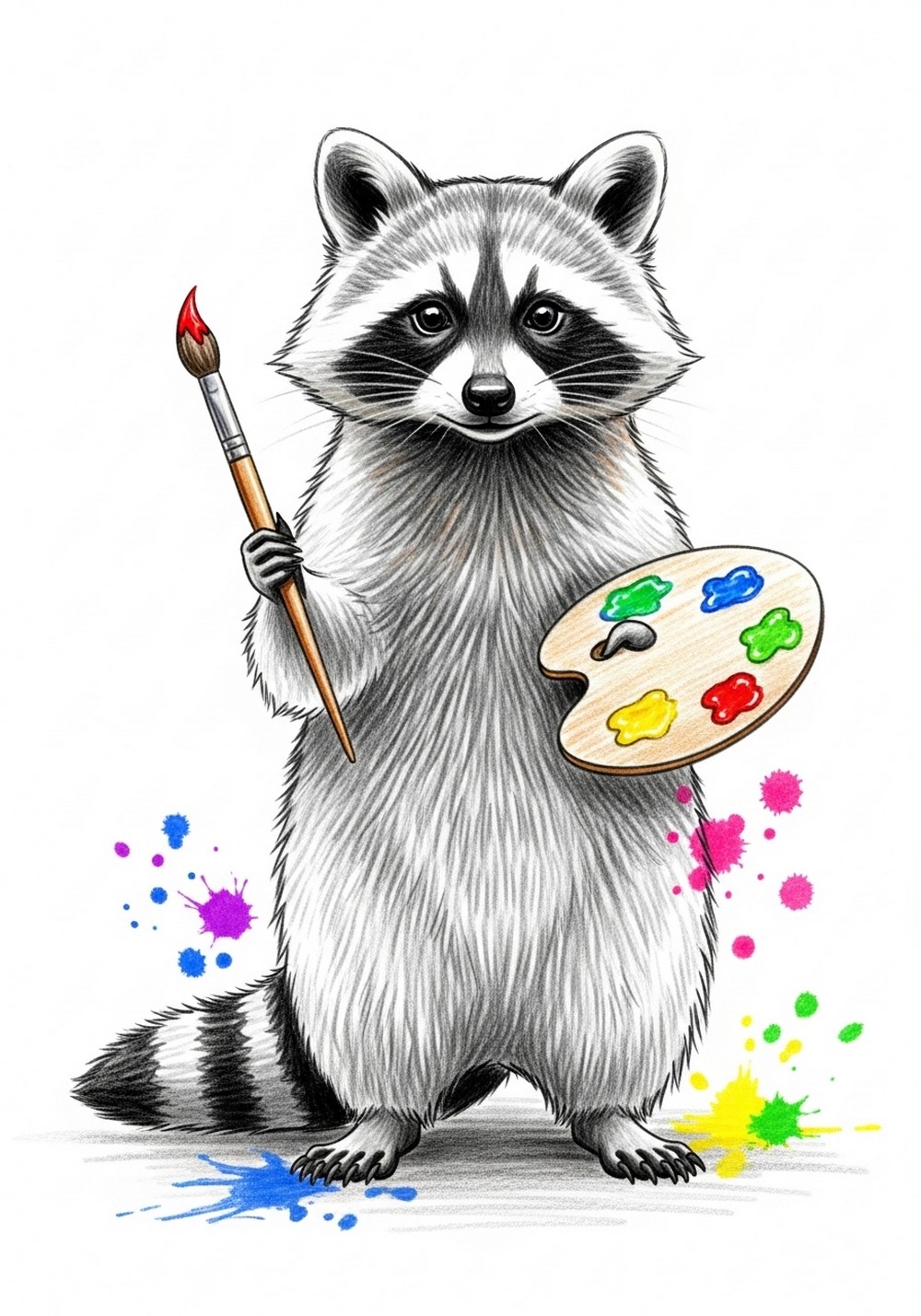 Curious Raccoon With Paintbrush
