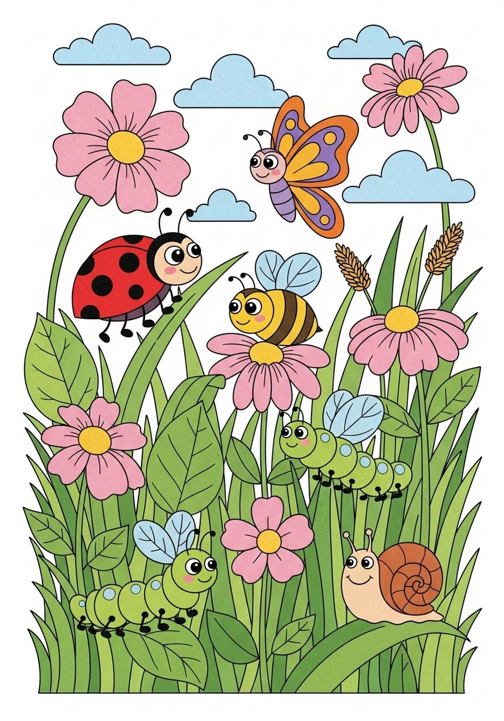 Cute Bugs In A Flower Meadow