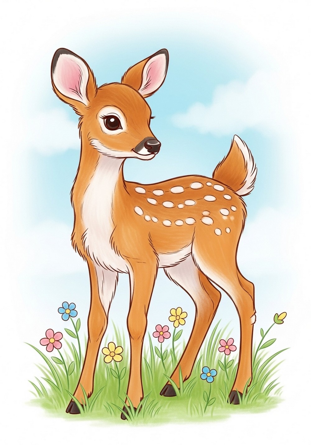 Cute Deer In A Meadow Drawing