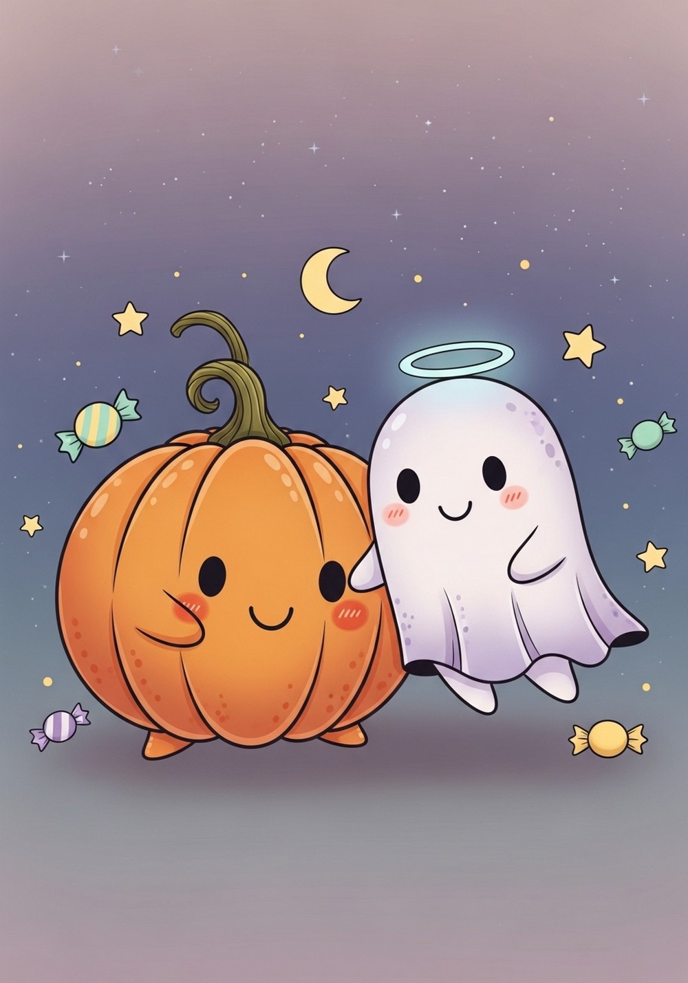 Cute Ghost And Pumpkin Besties Art