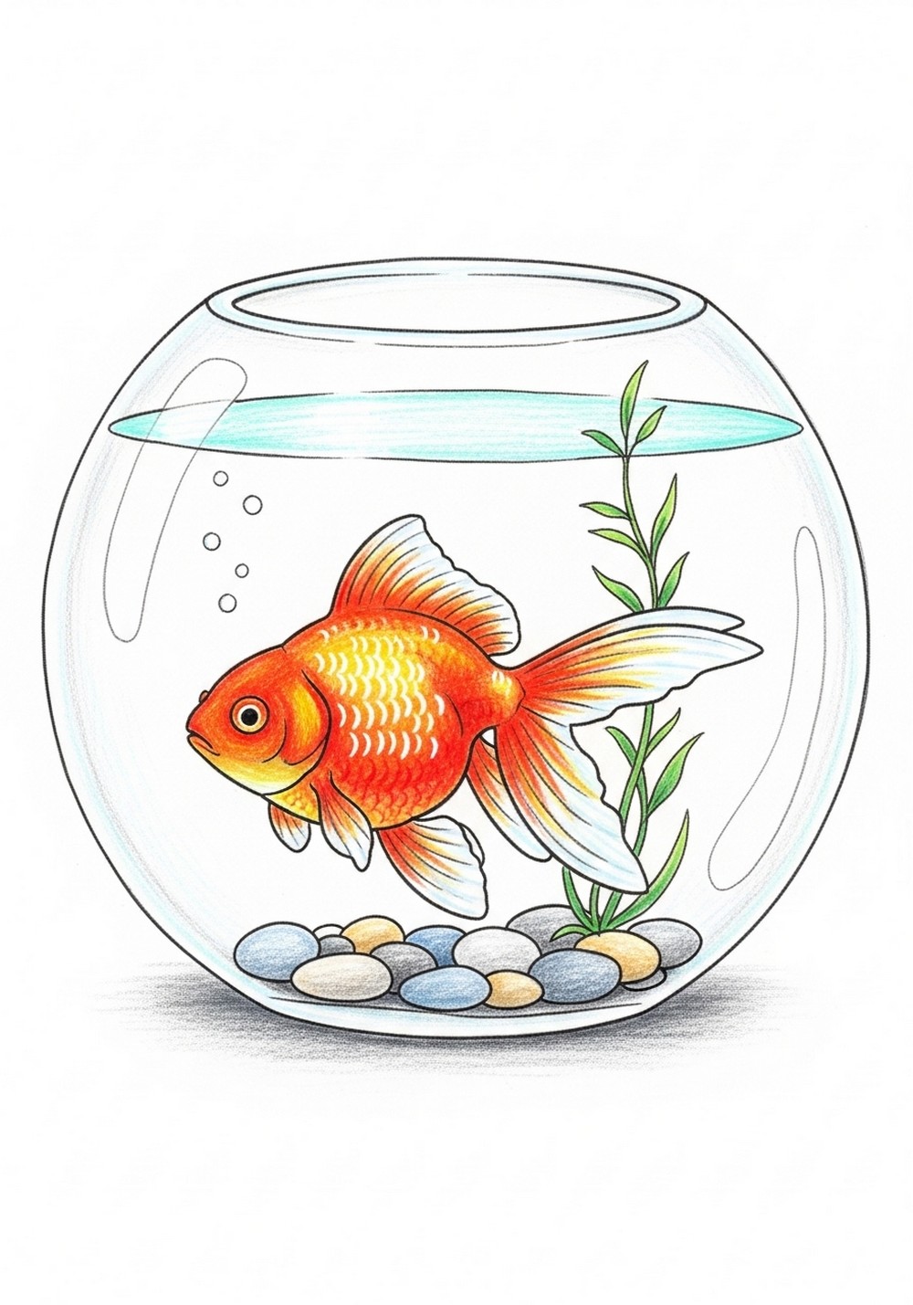 Cute Goldfish In Round Bowl