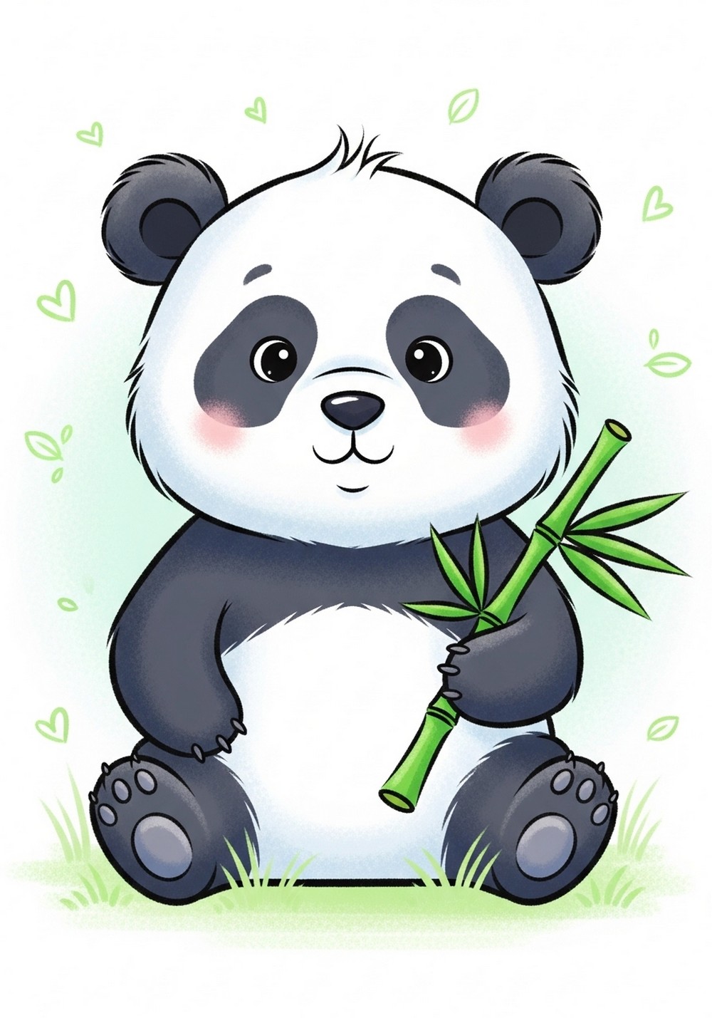 Cute Panda With Bamboo Drawing