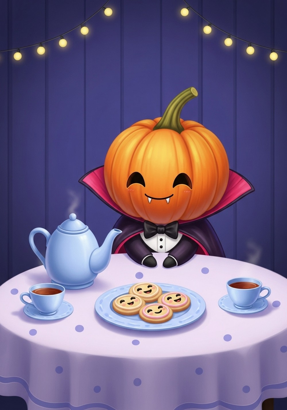 Cute Vampire Pumpkin Tea Party Art