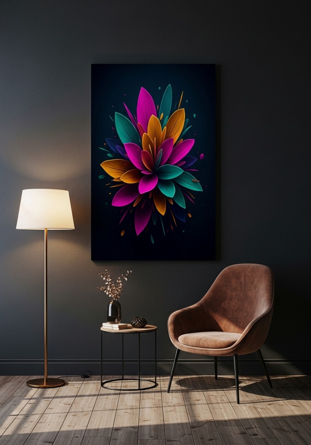 Dark Background Modern Colorful Floral Wall Arts