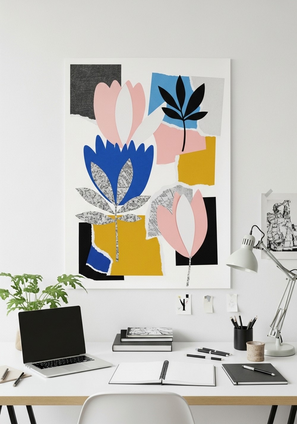 Digital Collage Modern Colorful Floral Wall Arts