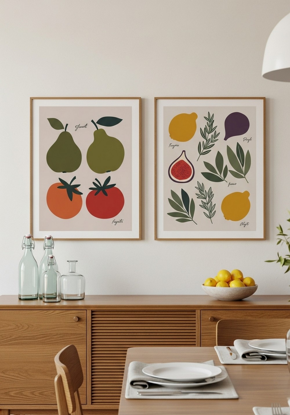 Dining Room Colored Wall Art With Food Themes